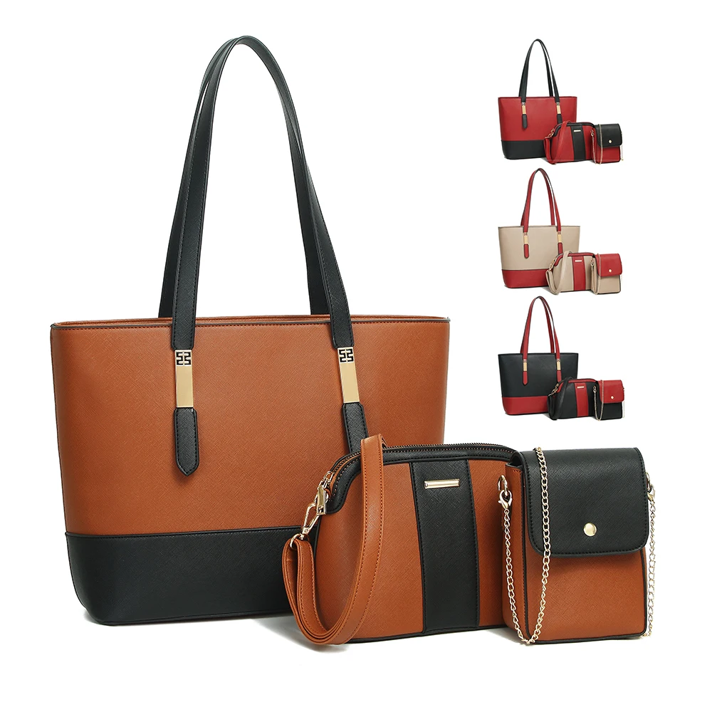 
Amazon Hot Selling De Bolso De Dama Women Luxury Design Pu Leather Custom Logo 3 In 1 Crossbody Lady Tote Hand Bag Sets Purses 