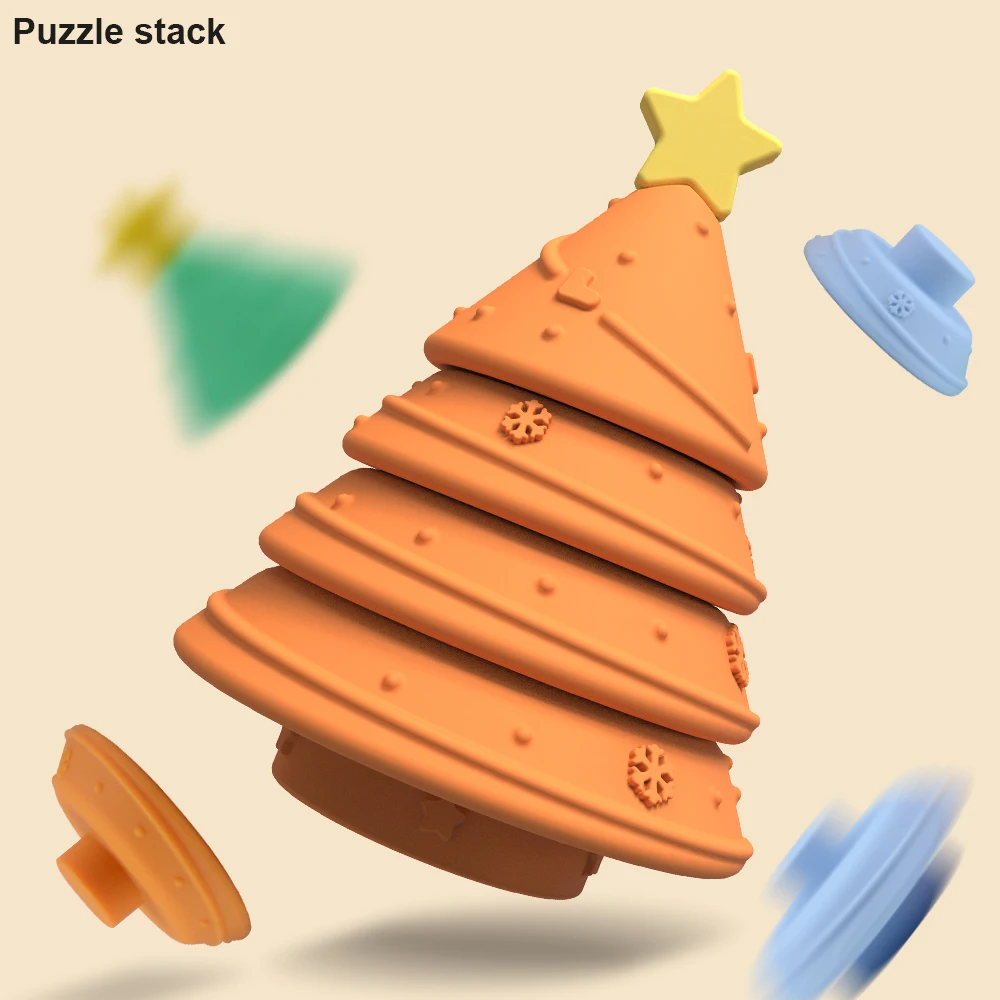 Christmas stacking toys Tree Shape Babies Teether Silicone Building Blocks Set Toddler silicone stacking toys