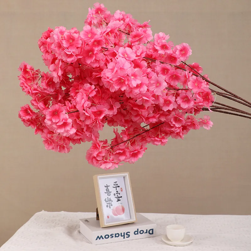 High Quality Wholesale Wedding Arch Decoration 3 Forks White Pink Champagne Sakura Flowers Artificial Cherry Blossom Branches