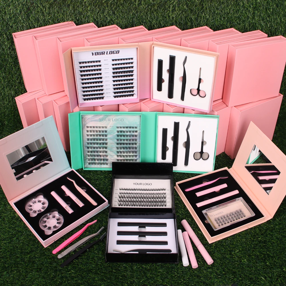New Arrival Natural Fake Eyelashes Set DIY Lash Extension Kit C D Curl 3D Faux Mink Segmented Eyelash Cluster Lashes Kit