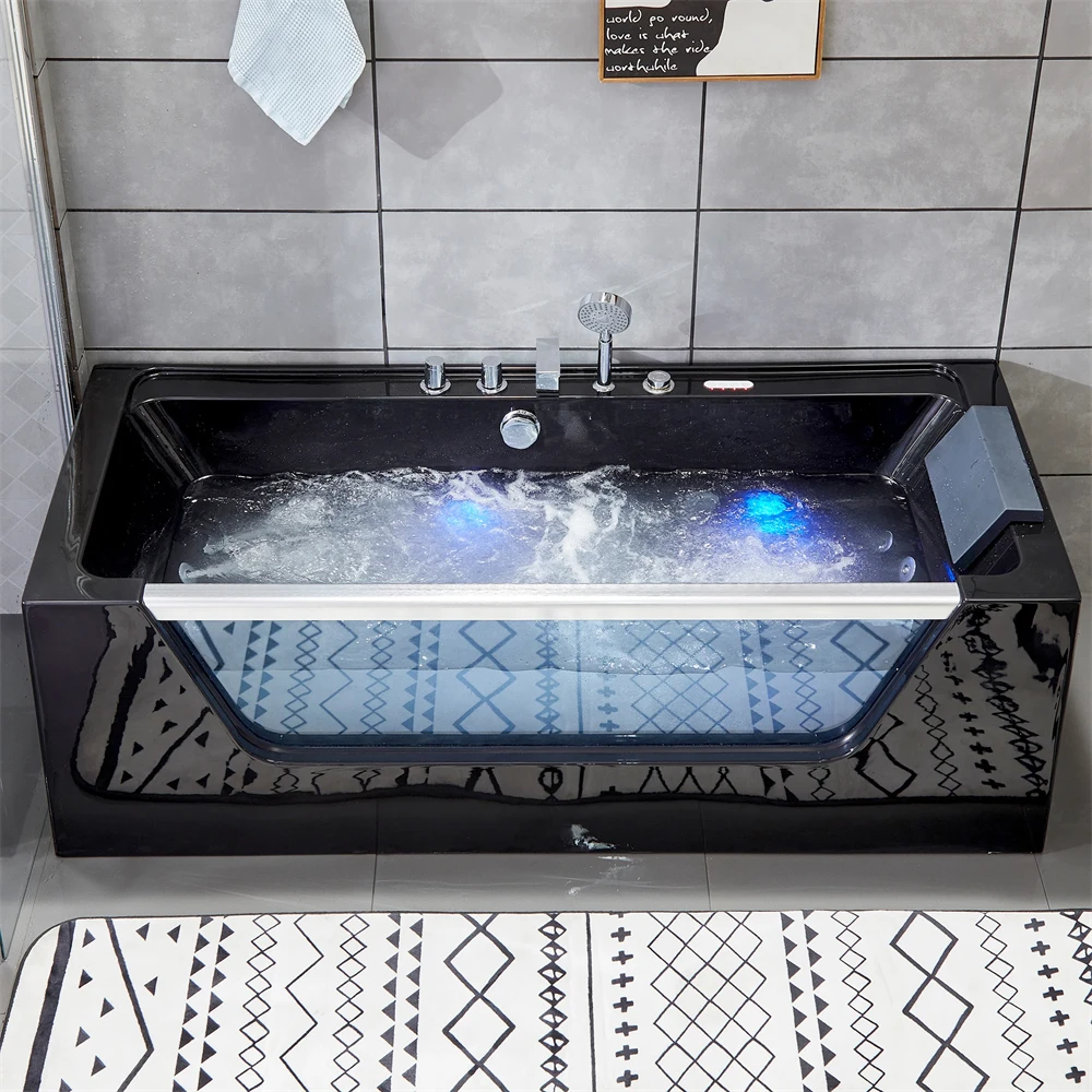 New design hot sale luxury black glass big massage acrylic whirlpool bath tubs bathtubs for adult
