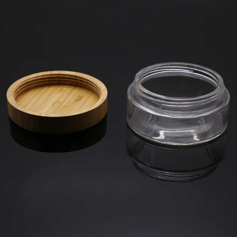 bamboo lid jar 2 oz 200g clear frosted glass jar with real bamboo top