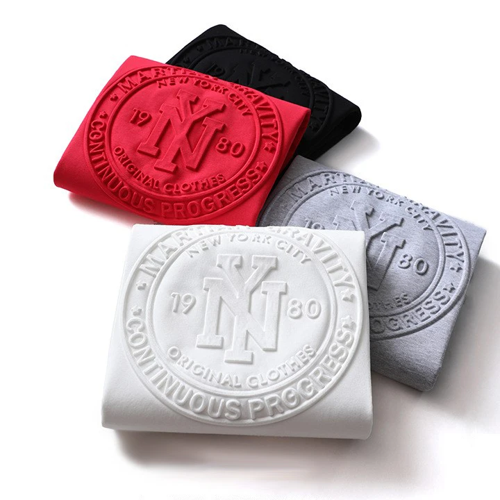 Custom Emboss Cotton T-Shirt Printing Raise Short Set Premium Shorts Sleeve Embossed Print Design Men T Shirt