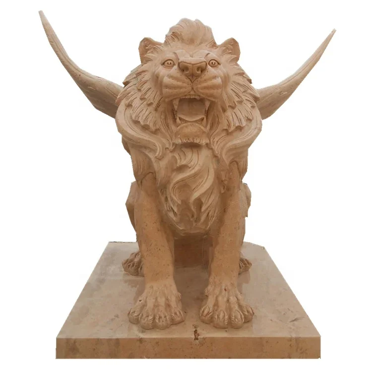 Yellow travertine lion statue funny animal statues farm animals statues angel lion sculpture
