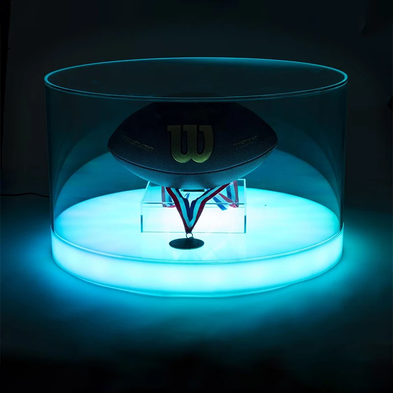 Round Acrylic Pull Tab Display Case With RGB Colored LED Base for wholesale