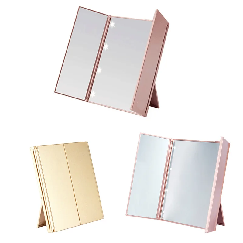 Rectangular Tri-Fold Illuminated Makeup Mirror Wall Hairdressing Mirror Hang on Door Self Mirror