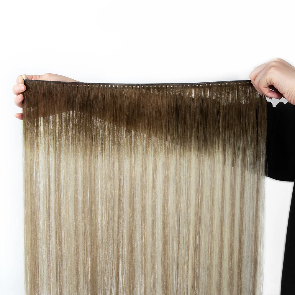 Оптовая продажа 12 А русские человеческие волосы двойная вытянутая вкладка невидимая бесшовная искусственная кожа наращивание утка с