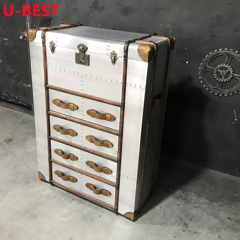 U-BEST Polished Aviation Vintage Coffee Table Trunk Aluminium Coffee Bar Hotel Side End Small Cabinet Table