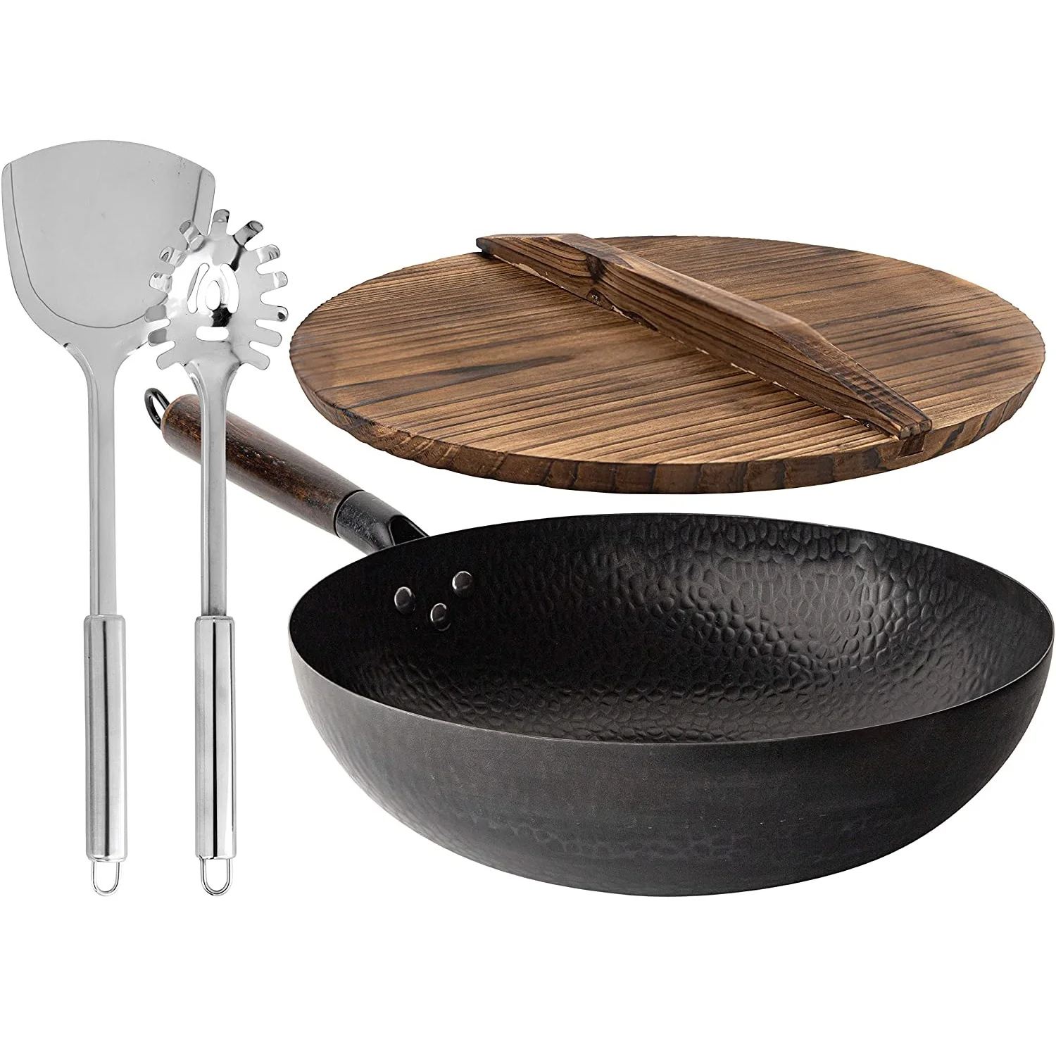 Профессиональный набор вок шеф-повара для ресторана, кухни, деревянная ручка в китайском стиле, антипригарная сковорода