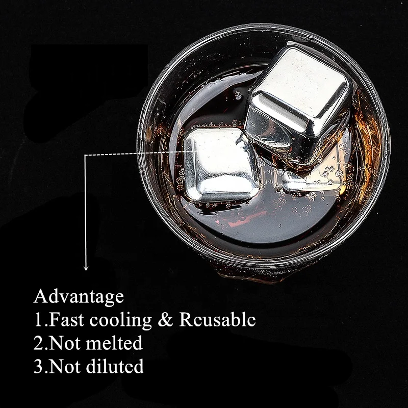 Reusable Chilling Whiskey ice stone cube Beverage Rocks stainless steel ice cubes