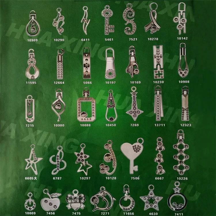 rhinestone heart-shaped keys five-pointed star bow tie circular round ring letter metal zipper slider puller pendant pull parts