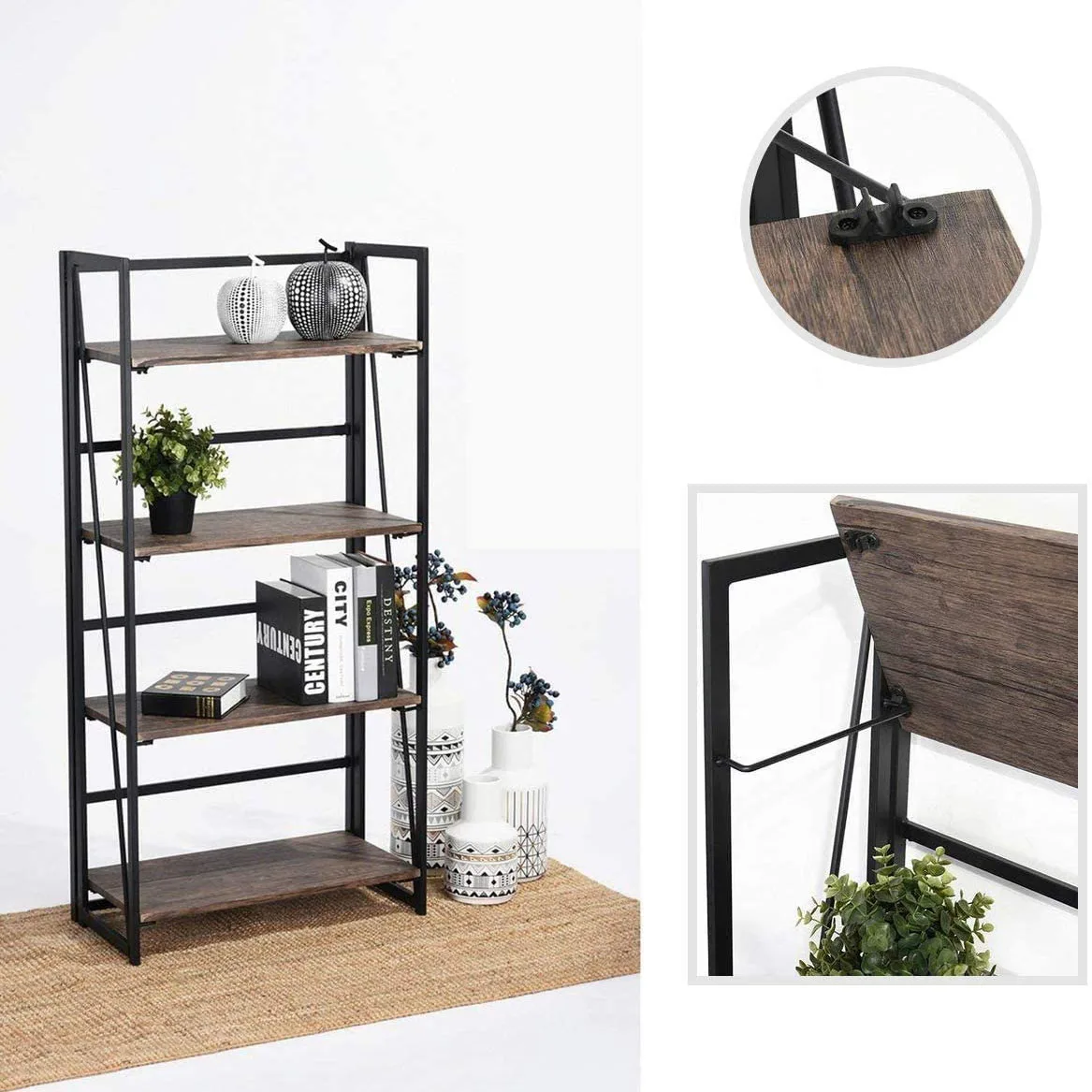 Factory customized living room bookcase modern design simple wooden four tier office bookshelf