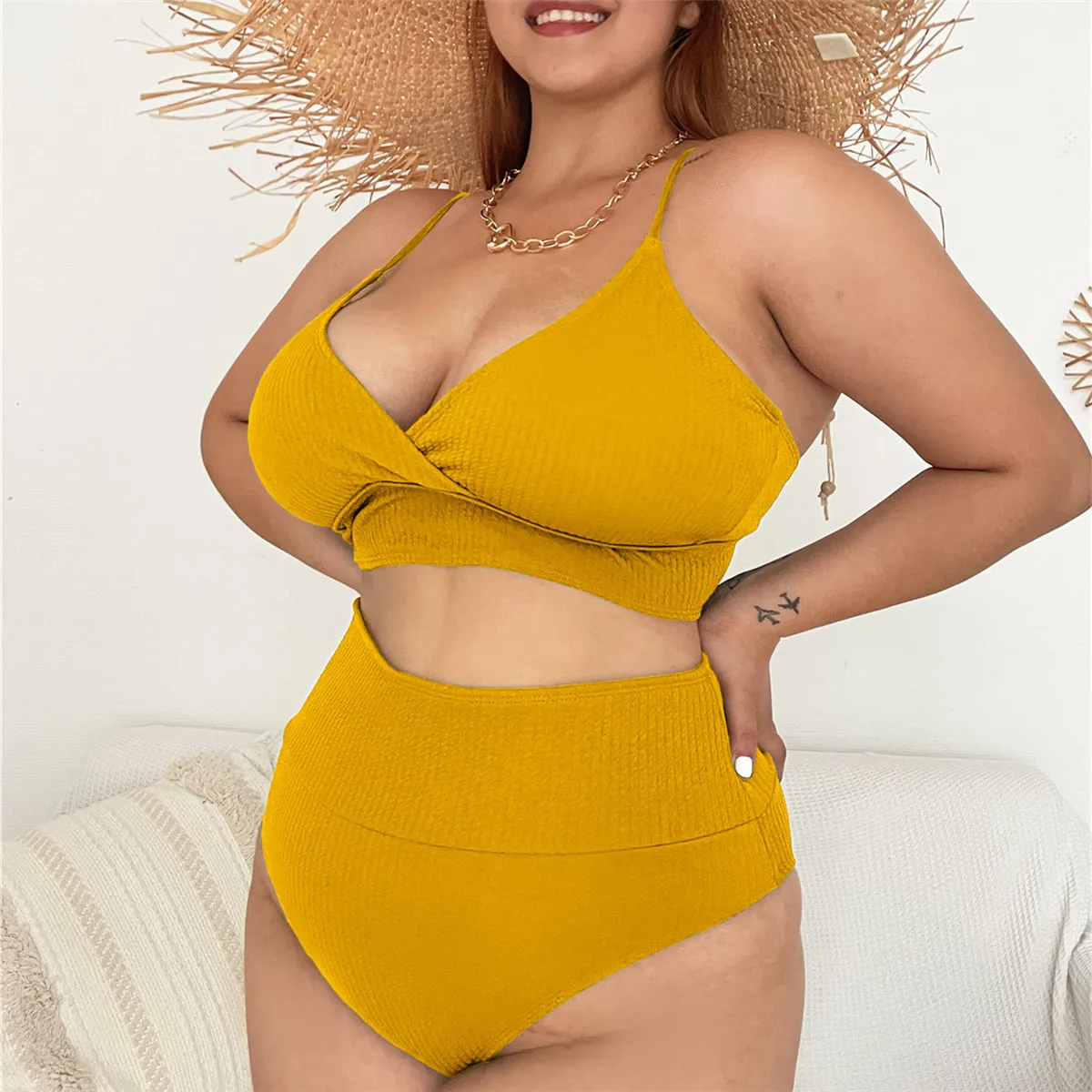 2022 high waist crochet bikini swimwear plus size swimwear bikini for fat women