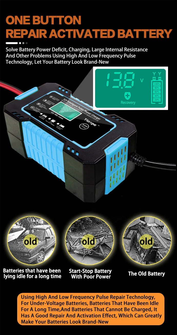 6A Intelligent Smart Charging Car Motorcycle Battery Charger 12V 24V For Auto Moto Lead Acid AGM Gel VRLA Digital LCD Display