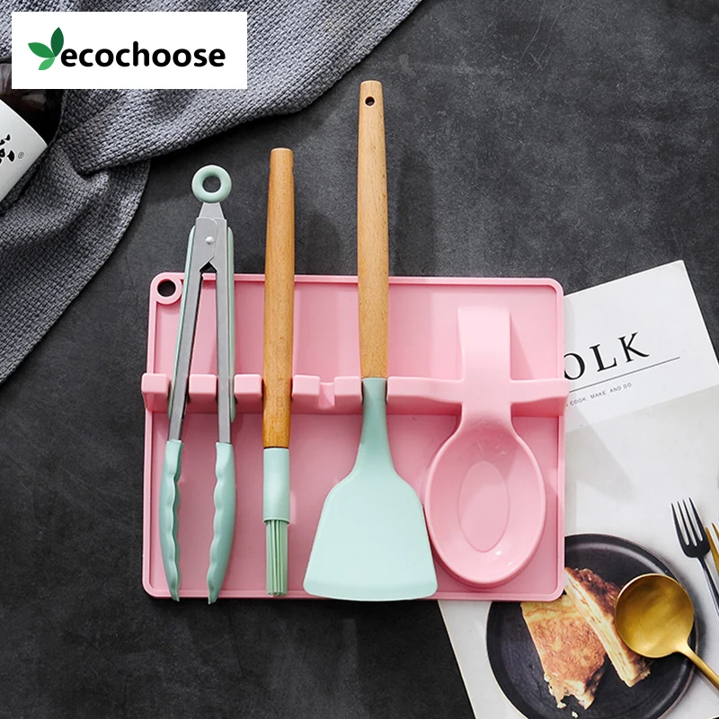 Ecochoose Custom Logo Best Seller Bpa Free Non Slip Heat Resistant Spoon Holder Kitchen Utensil Silicone Spoon Rest