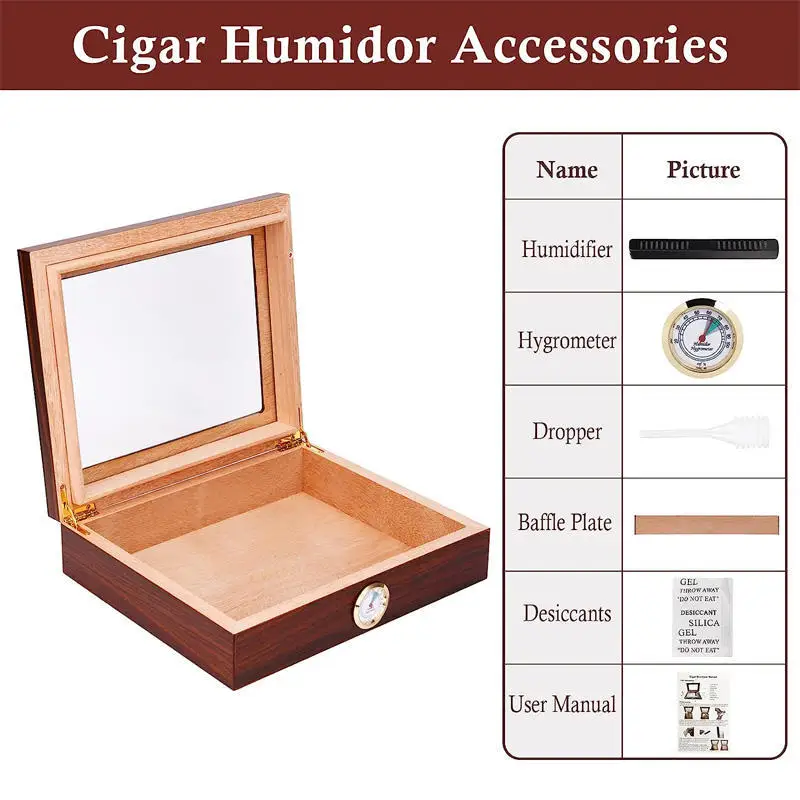 Wooden Cigar Storage Box with Humidifier Hygrometer Removable Divider Wooden Desktop Cigar Humidor