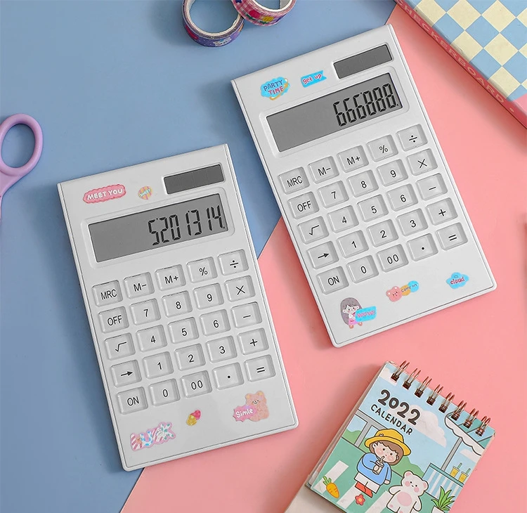 Small Portable Standard Calculator 12 Digit - Dual Power Handheld Desktop Calculator with Large LCD Display and Sensitive Button