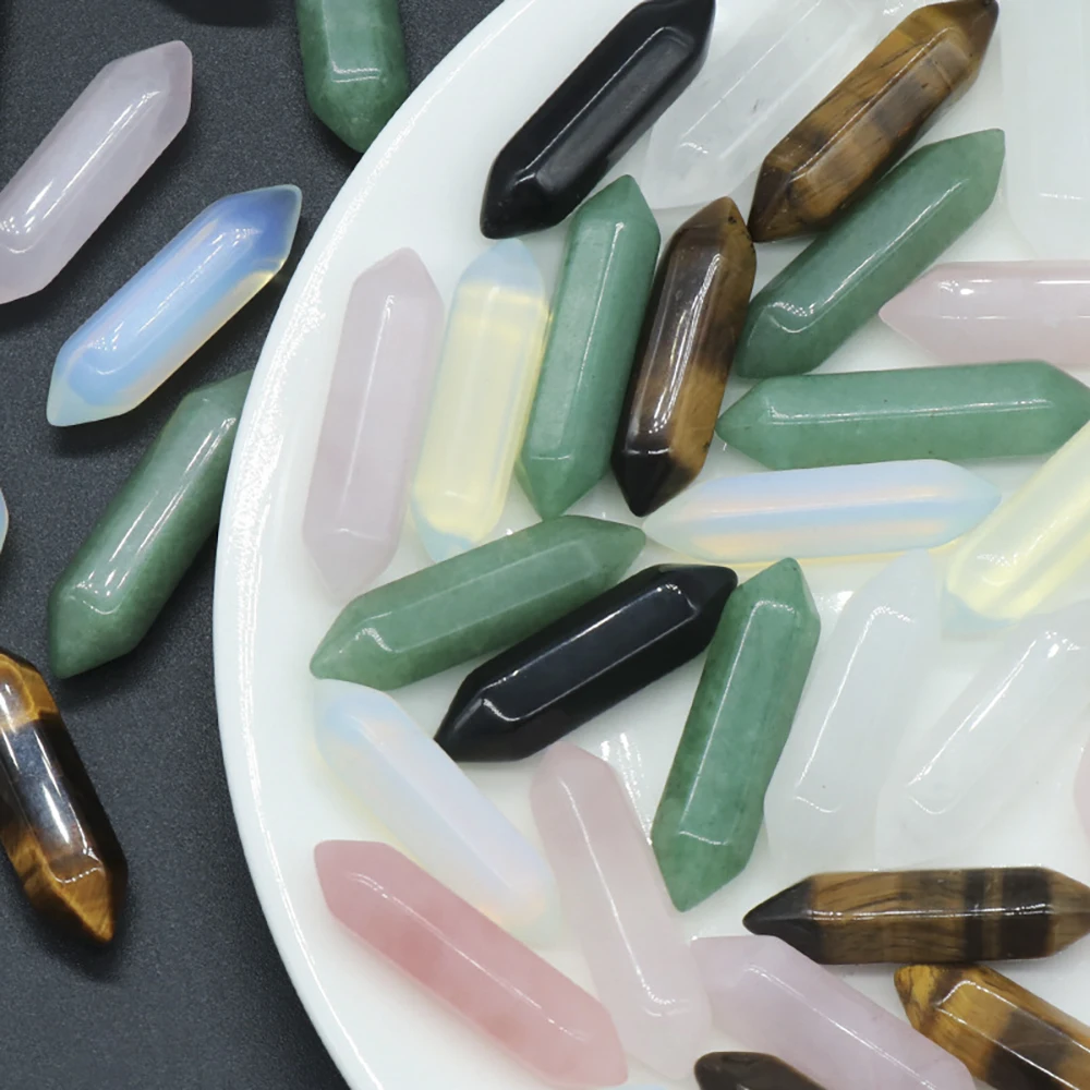 Popular Ornament Double-Headed Pointed Hexagonal Section Prismatic Natural Stone Tiger eye Amethsy  for Home Decoration