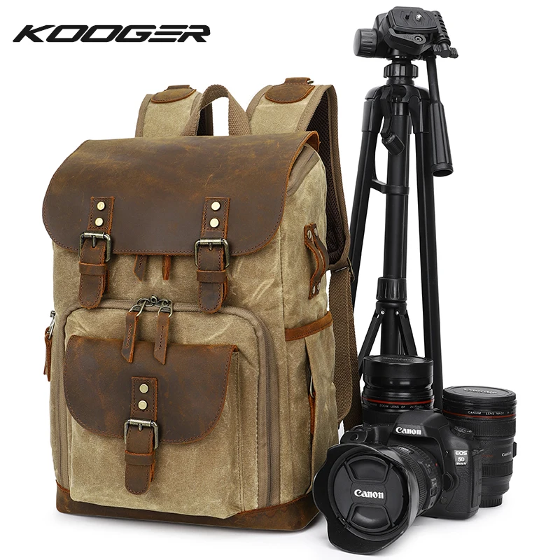 In Stock Waterproof Vintage Waxed Canvas Dslr SLR Camera And Laptop Bag Camera Backpack