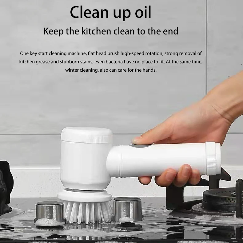 New household kitchen handheld wireless multifunctional electric cleaning scrub dishwashing brush five-piece set