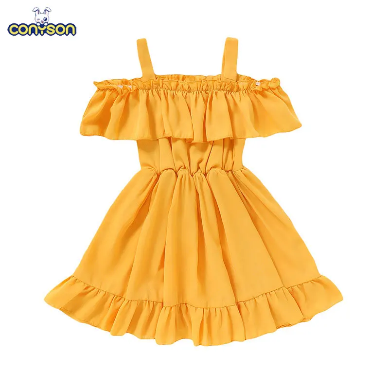 Conyson Wholesale Summer Fashion New Short Sleeve Solid Boat Neck Casual Princess Toddler Clothing Cute Knee-Length Girl Dresses