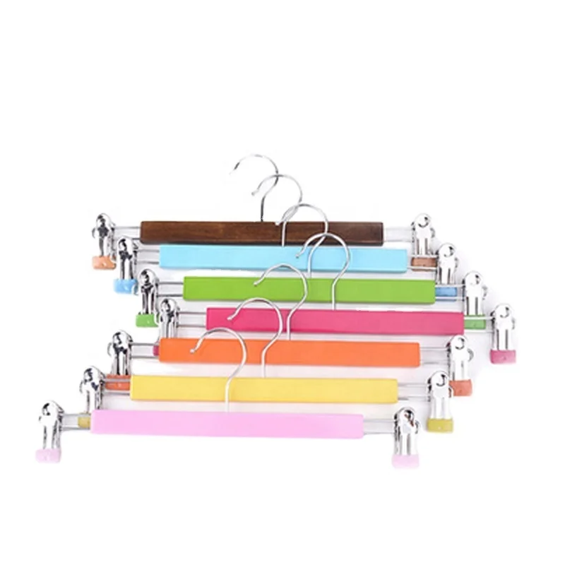 EISHO  Wholesale Colorful Cute Adjustable Baby Hanger Pant Hangers With Clips Kids Wood Hanger