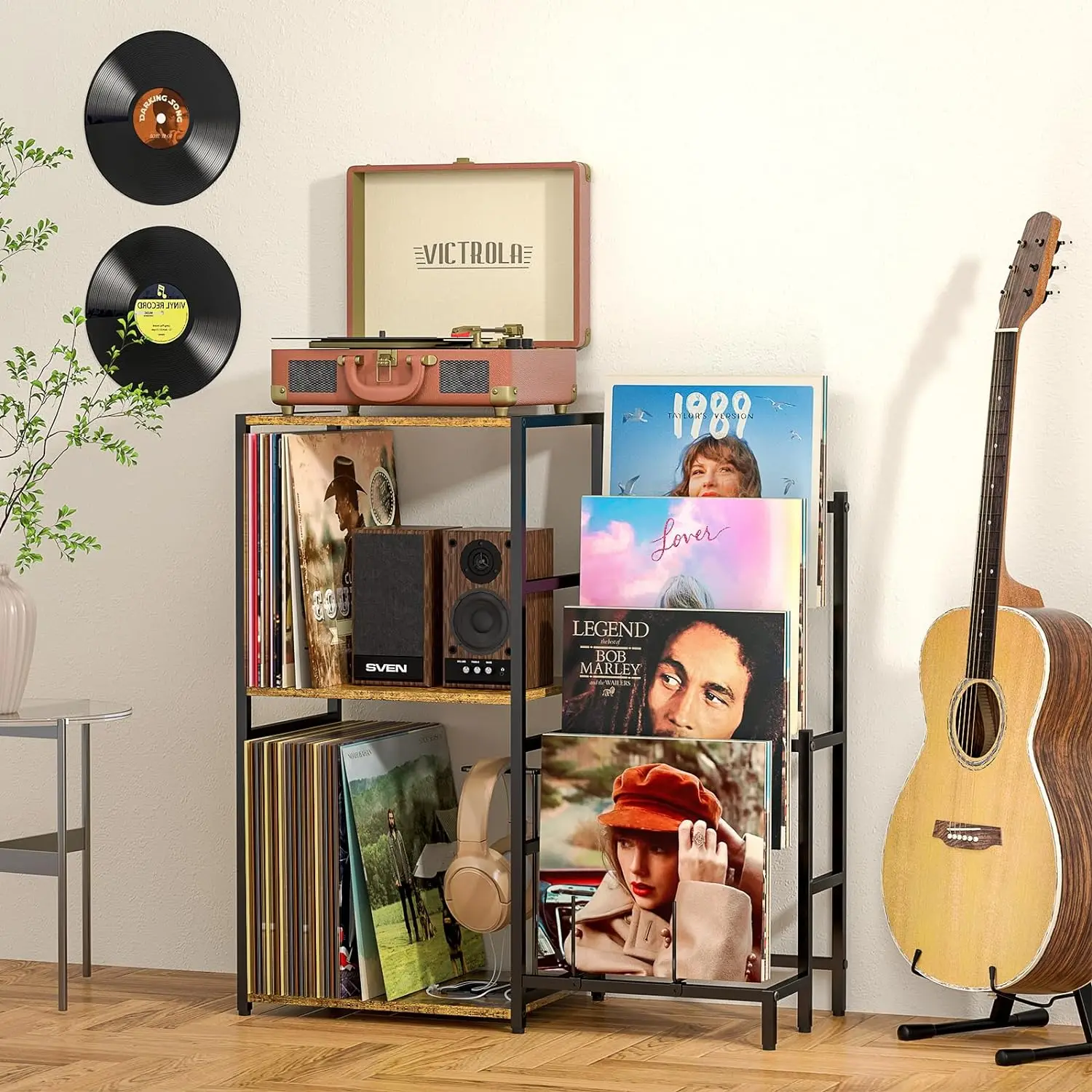 Living Room Turntable Stand 4 Tier Vinyl Record Storage Albums End Table Records Vinyl Record Player Stand