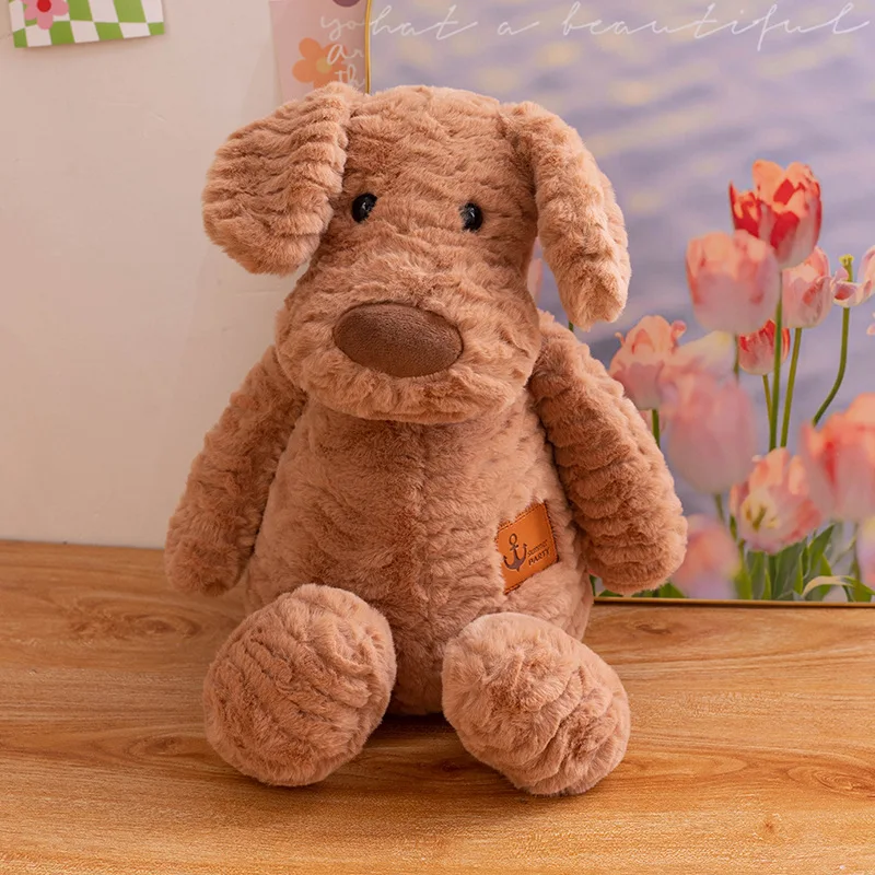 Plush Puppy Toy Cute Stuffed Animal Dog Kids Plush Toy Pillow Soft White Brown Dog Cuddly Toy Simulation Animal Doll