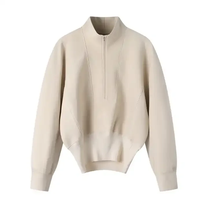 half zip stand up neck hoodie silica print logo 60% cotton 40% polyester fleece hoodie 8cm height tight rib hem hoodie