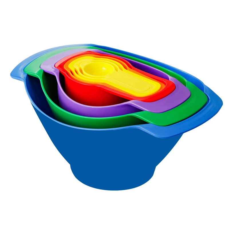 Мерные ложки и чашки для выпечки, пластиковые разноцветные мисочки разных размеров для выпечки, набор салатных Мисок
