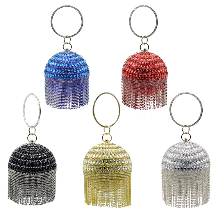 
Evening Rhinestone Clutch, Multi Tassel Ball Shaped Clutch Evening Bags/ 