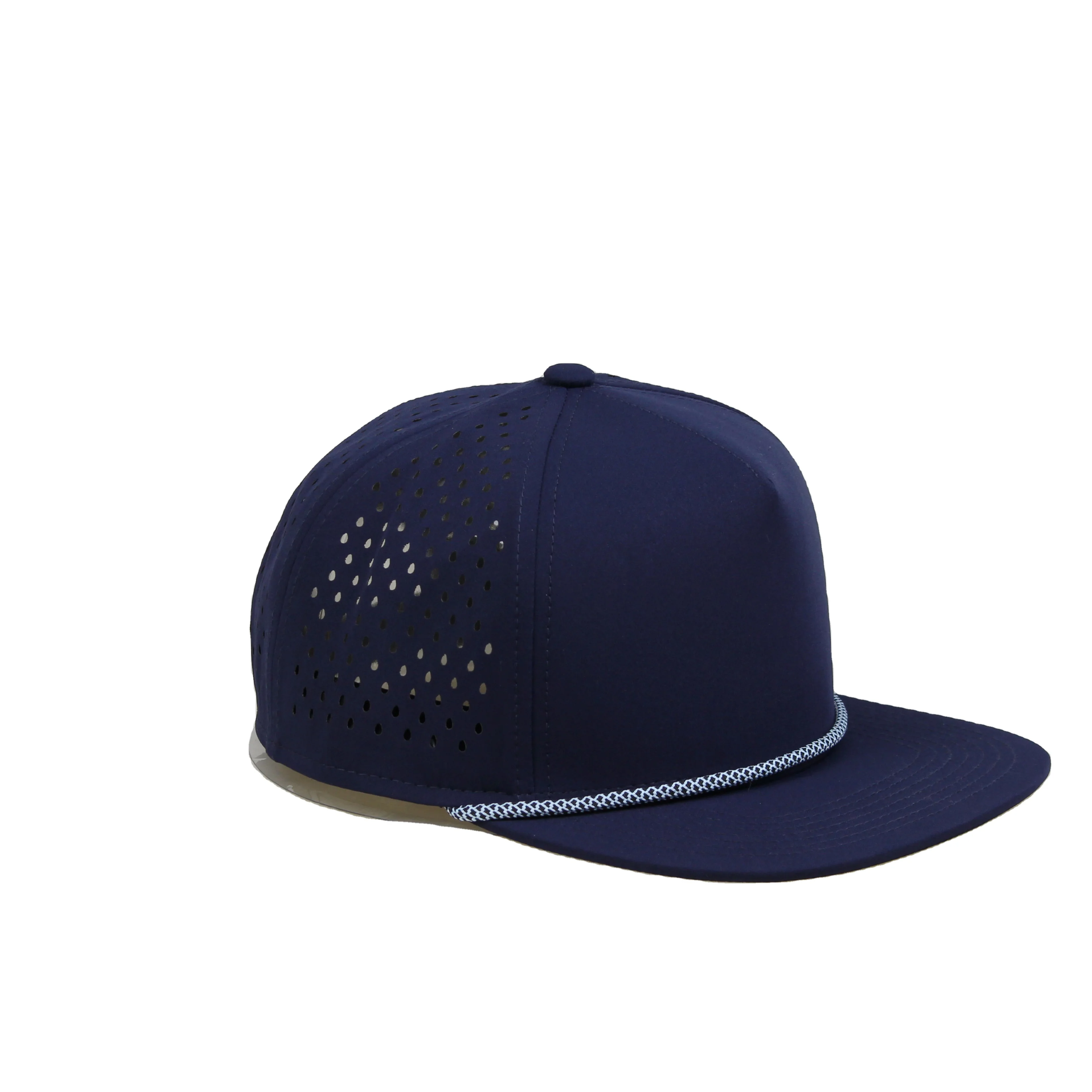 Custom 5 Panel Rubber Pvc Logo Rope Waterproof Laser Cut Drilled Hole Perforated Hat