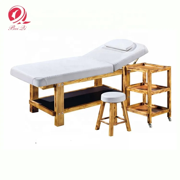 Luxury beauty salon furniture portable wooden spa facial bed massage bed table with cabinet for salon