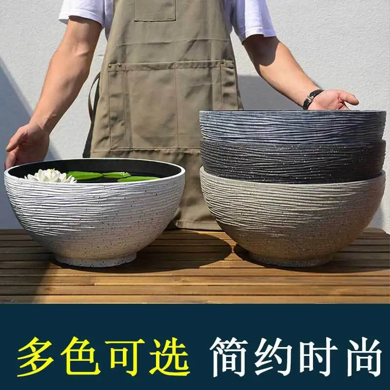 Simple Extra Large Lotus Hydroponic Plastic Flower Pot Thickened Imitation Stone Copper Money Grass Water Lily Non-Porous
