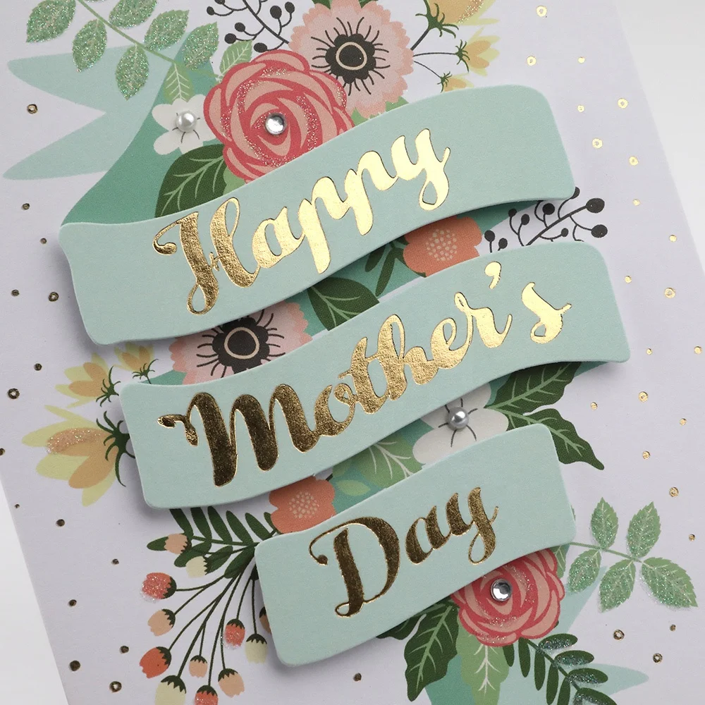 Manufacturer Custom Printing Fold Paper Luxury Gold Foil Gems Flower Handmade Mothers Day Greeting Cards with Envolpe