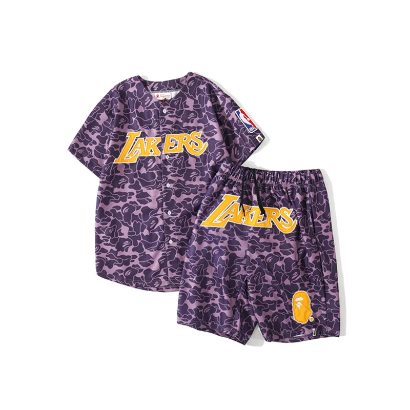 Wholesale Price High Quality Famous Team Animal Head Print Purple Breathable Baseball Short BAPE Sweatpants