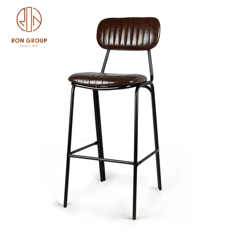 Factory Price Industrial Style Pub Nightclub Cafe Restaurant Furniture Velvet Metal High Chair Bar Stool with Leather Backrest
