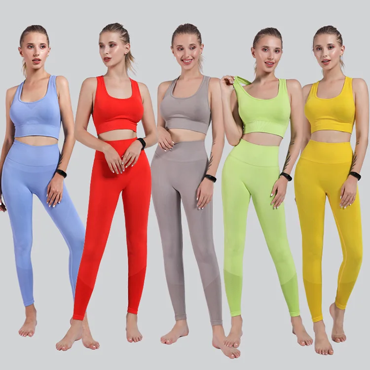 
2021 Fashion two-piece outfit seamless pants sports fitness hip pants leggings yoga set 