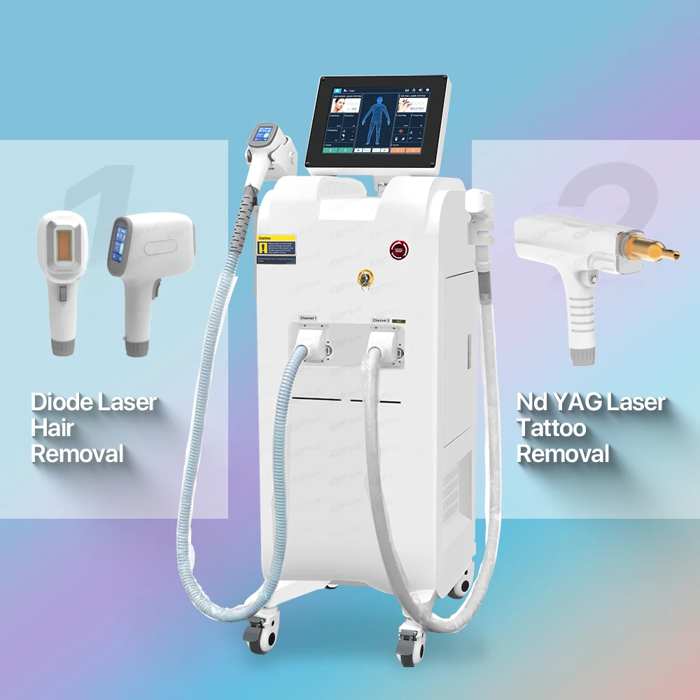 Dual handles nd yag laser hair removal and tattoo removal machine professional