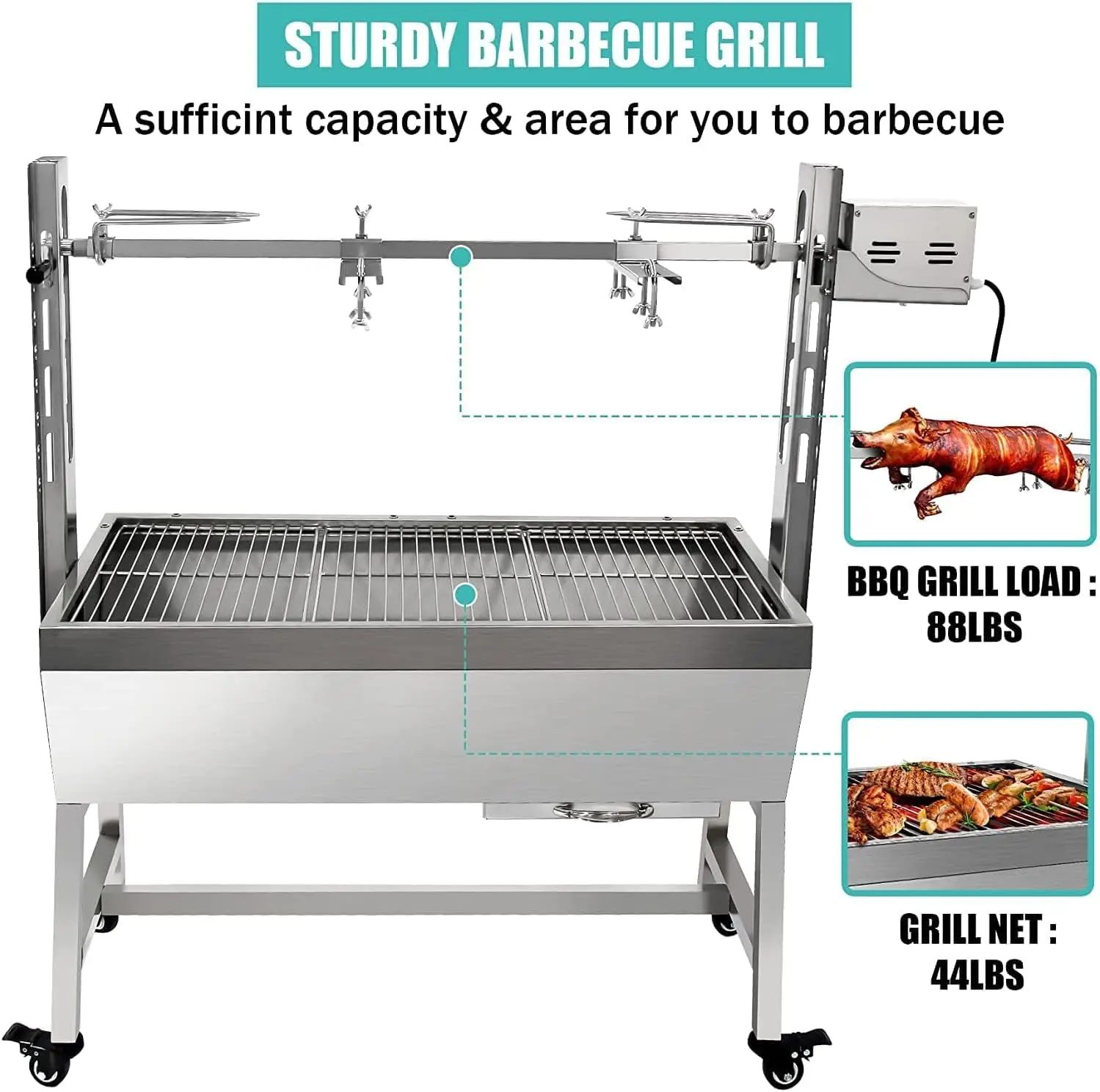 Custom Stainless Steel Rotisserie electric Grill Motor Small Pig Lamb Rotisserie Roaster BBQ Charcoal Barbecue Grill