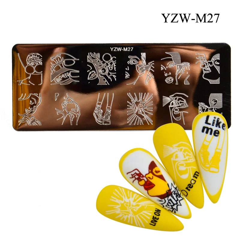 Abstract Faces Nail Art Stamp Plates Rectangle Stainless Steel Image Plate Nail Template Tools