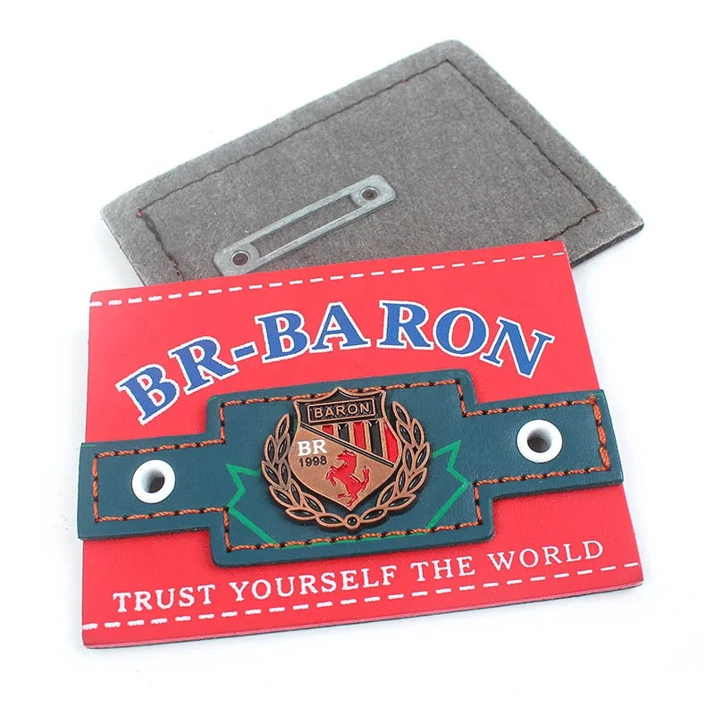 Handmade Patches Maker Custom Printing Name Fake Leather Denim Labels with Metal Stamping Logo