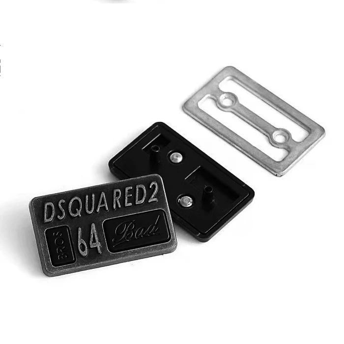 Fashion logo clothing patch tag embossed jeans accessories custom garment labels leather metal label for jeans