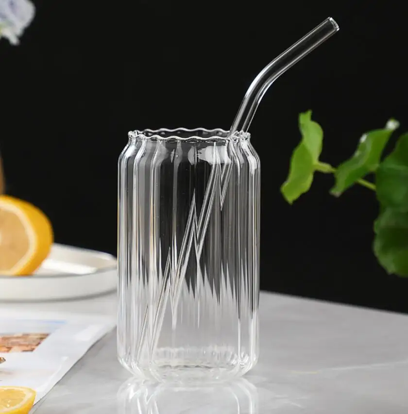 Новое поступление лета, чашка из боросиликатного стекла в Вертикальную Полоску с соломинкой