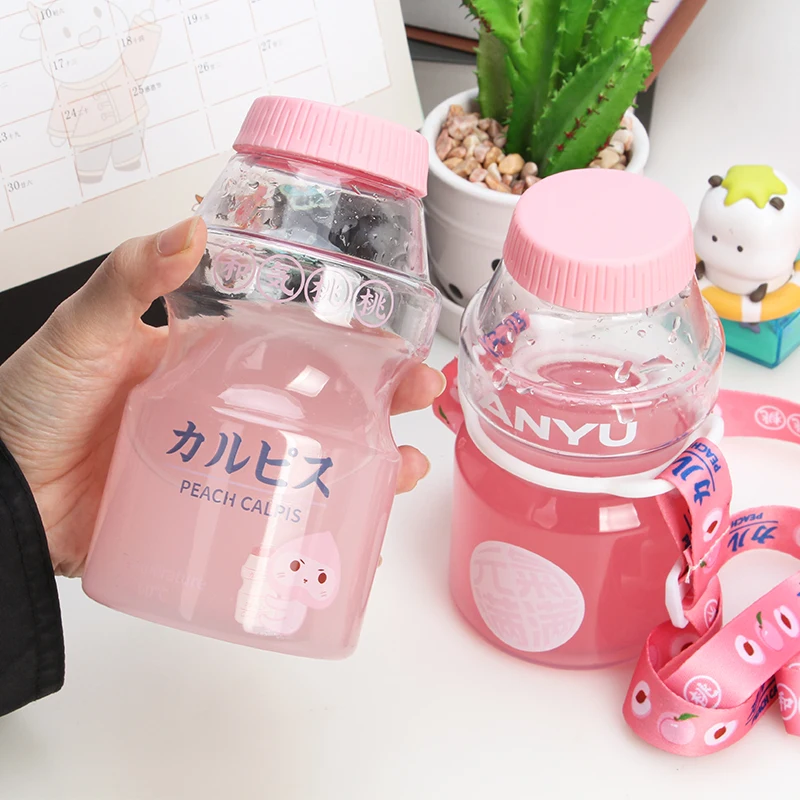 2021 New Ins 480ml Cute Plastic Tour Kawaii Milk Carton Drinking Water Bottle With Carrying Straps