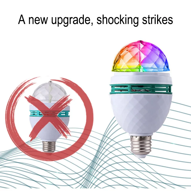  Вращающаяся Светодиодная лампа E27 Rgb для вечеринки многоцветный кристаллический сценический стробоскоп помещений улицы дискотеки дня рождения клуба