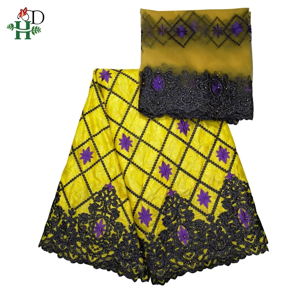 H & D Customization High quality 5+2 yards African embroidery French lace fabric Bazin brocade fabric