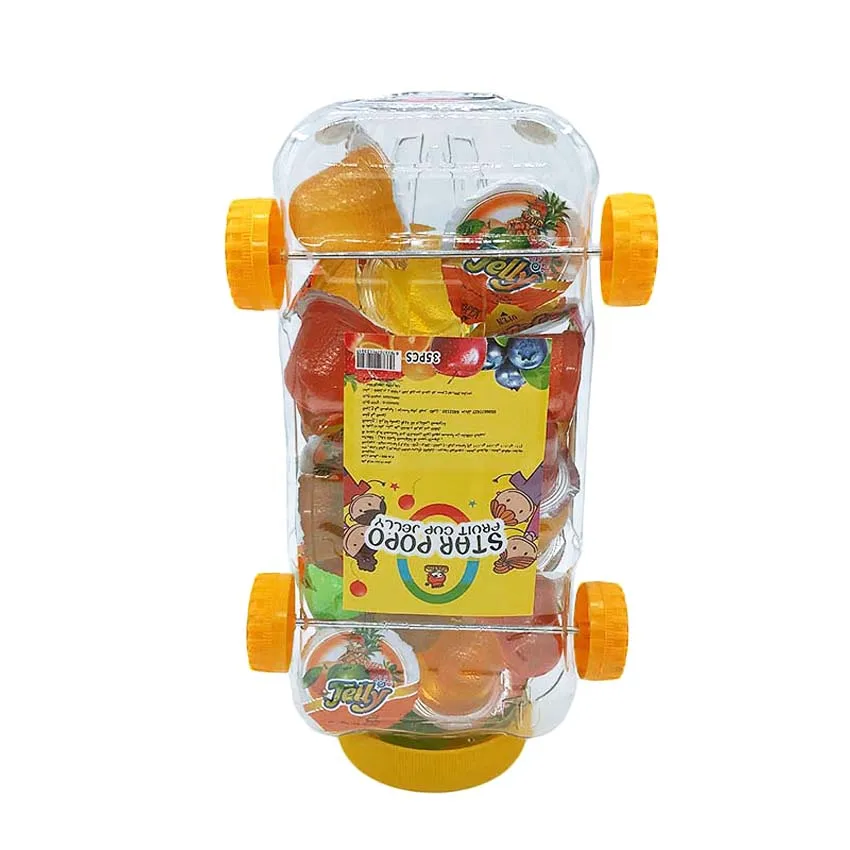 Cartoon Car Shape Assorted Fruit Flavor Jelly Pudding Candy In Car Jar