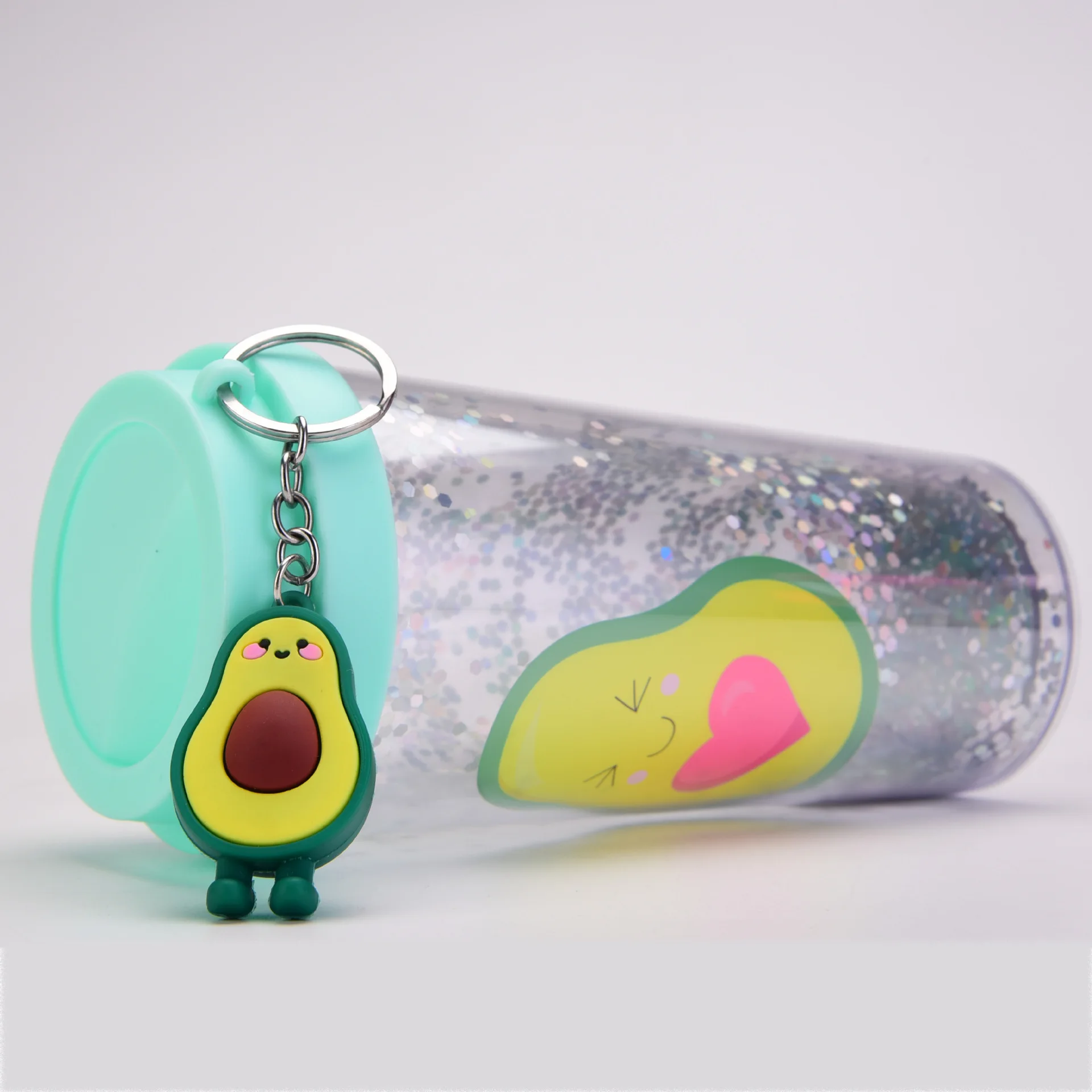 2024 New Double layer Plastic Cup Creative Cartoon Cute Avocado Cup Pendant Portable Outdoor Travel Cup