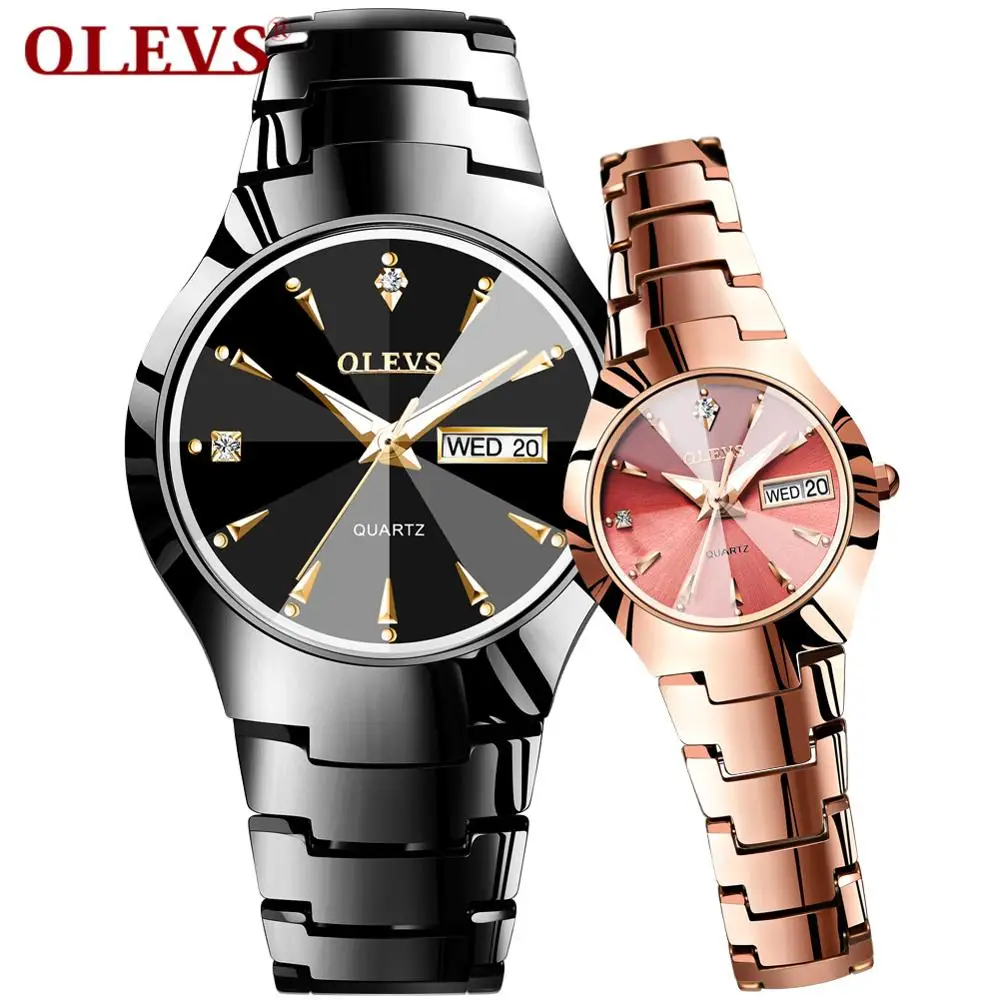  OLEVS 6897 модные наручные часы для влюбленных минималистичные кварцевые со стразами мужчин и женщин с стальным ремешком корпусом из сплава